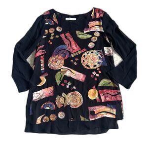 Dorothy Schoelen Platinum Tunic Top Womens Medium Blouse Abstract Artsy Art Wear